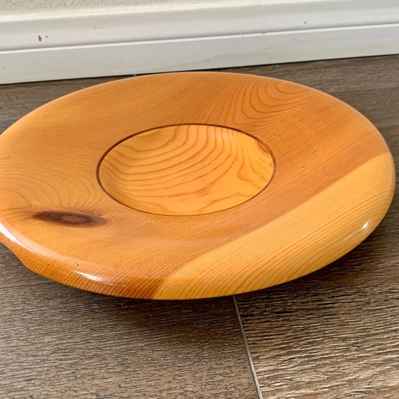 Vintage pine walnut wood mid century plate d 12 inch - Picture 4 of 12